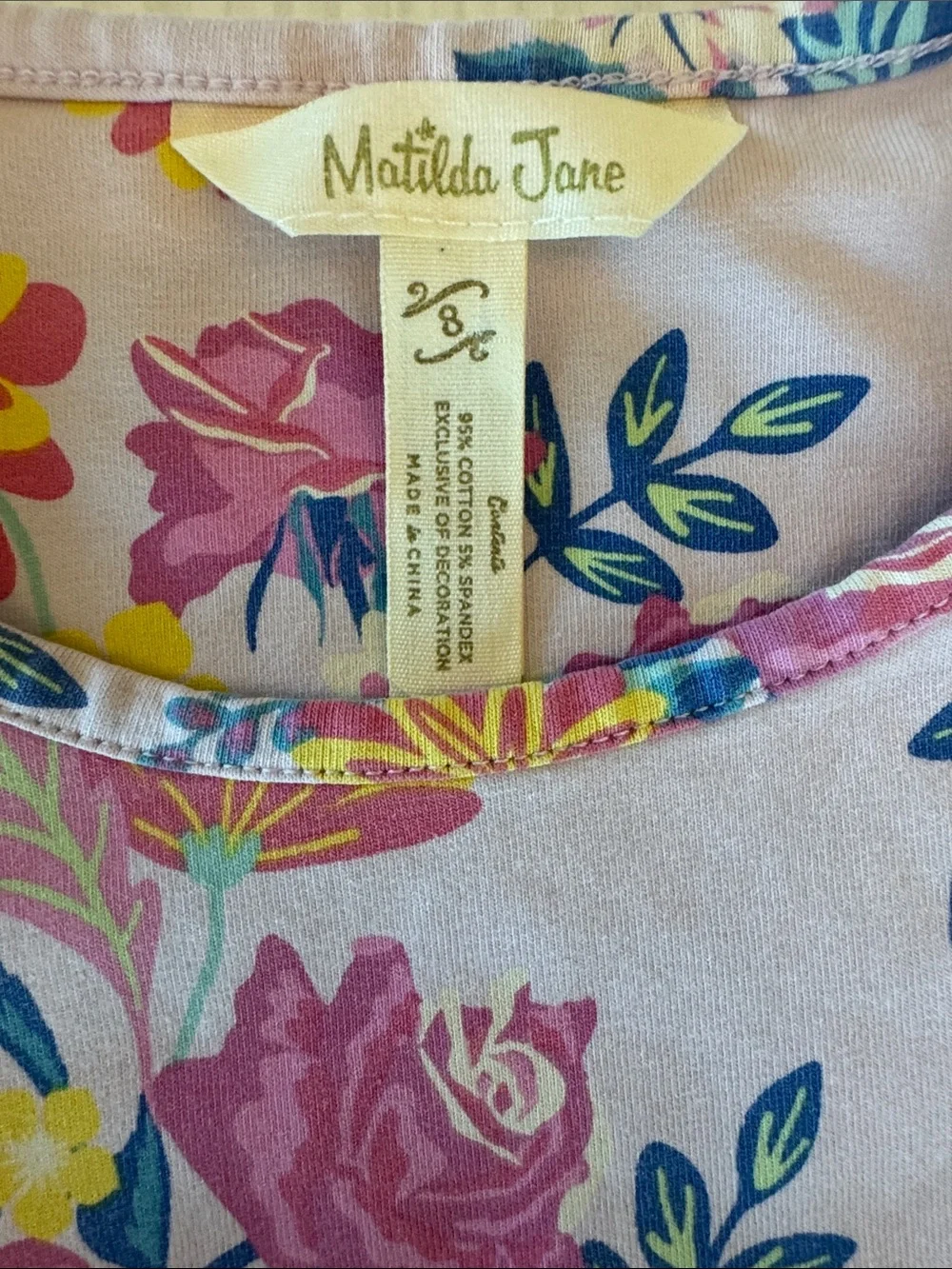 Matilda Jane Lilac Floral Ruffle-Sleeve Dress with Pink and Blue Accents
